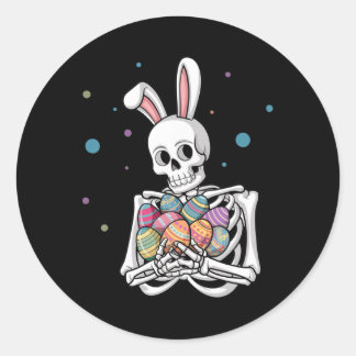Adesivo Redondo Bunny Skeleton Holding Easter Eggs Funny Easter Da