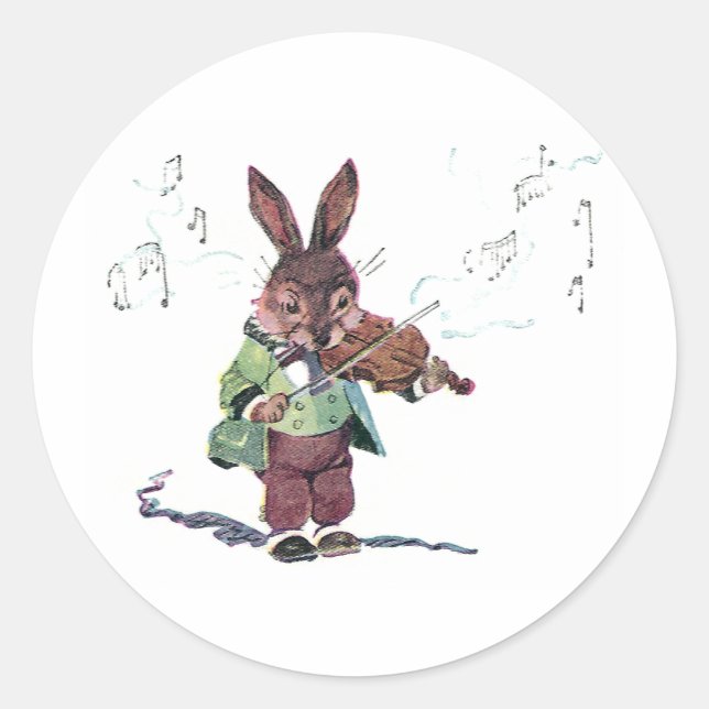 Adesivo Redondo Bunny tocando violino (Frente)