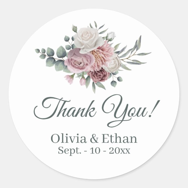 Adesivo Redondo Buquê Boho Dusty Rosa Boho (Frente)