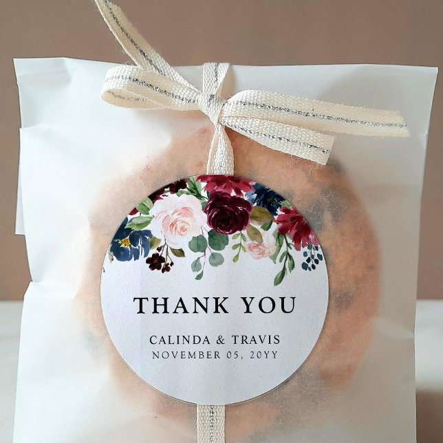 Adesivo Redondo Buquê Borgonha | Casamento | Obrigado (Criador carregado)