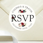 Adesivo Redondo Buquê Borgonha | VP de Casamento<br><div class="desc">Um conjunto único de adesivos RSVP florais e florais talhados especificamente para o seu futuro casamento. Estes adesivos são um solteiro da grande coleção de casamento do Buquê Burgundy. Visite a coleção ou o arquivo de selva de cores para ver mais itens correspondentes. Todos os elementos deste item são desbloqueados...</div>