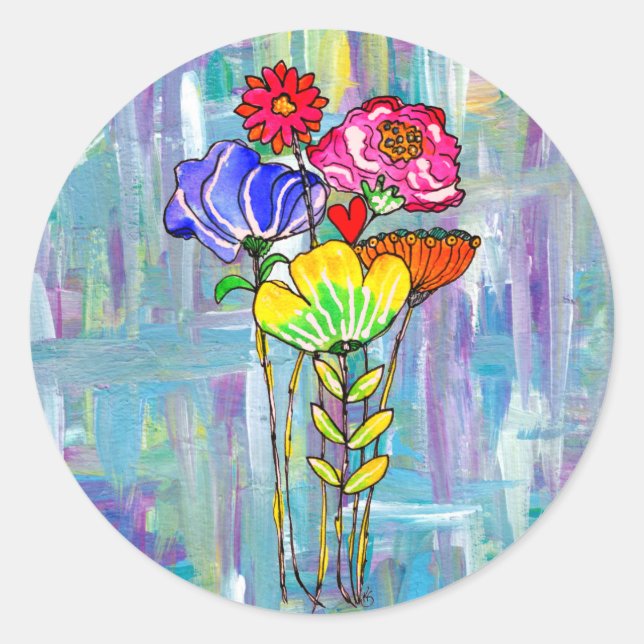 Adesivo Redondo Buquê Colorido da Flor (Frente)