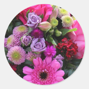 Adesivo Redondo Buquê cor-de-rosa e violeta