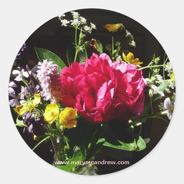 Adesivo Redondo Buquê das palhetas das flores (Frente)