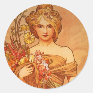 Adesivo Redondo Buquê de Alphonse (Alfons) Mucha
