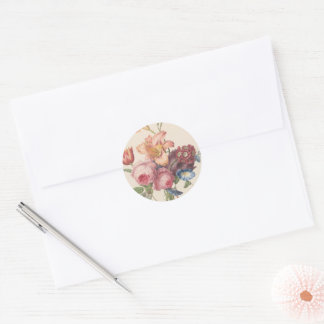 Adesivo Redondo Buquê de Aquarela de Arte Fino Floral Vintage Hola