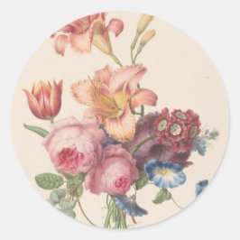 Adesivo Redondo Buquê de Aquarela de Arte Fino Floral Vintage Hola