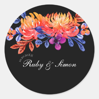 Adesivo Redondo Buquê de Aquarela Floral Elegante para Casamento