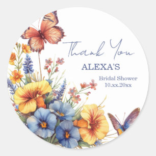 Adesivo Redondo Buquê de Borboleta de Flor de Aquarela Personalizá