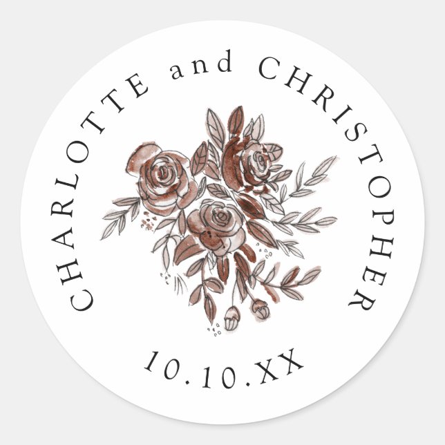 Adesivo Redondo buquê de casamento de rosas rosa-claro (Frente)