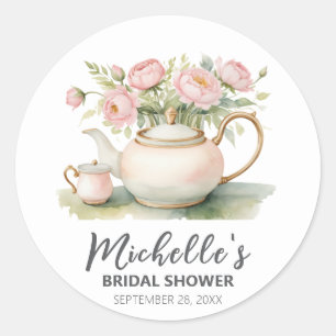 Adesivo Redondo Buquê de Chá Floral Aquarela Tendência Presente de