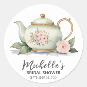 Adesivo Redondo Buquê de Chá Floral em Aquarela Tendência para Chá