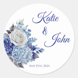 Adesivo Redondo Buquê De Flor Azul De Água - Casamento-