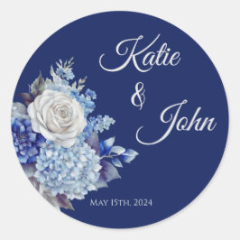 Adesivo Redondo Buquê De Flor Azul De Água - Casamento-