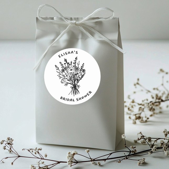 Adesivo Redondo Buquê de flor selvagem Chá de panela cáustico (Wildflower Bouquet Rustic Whimsical Bridal Shower Classic Round Sticker
)