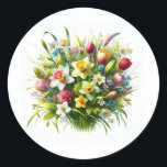 Adesivo Redondo Buquê de Flores da Primavera Flores de Páscoa<br><div class="desc">personalize com qualquer texto.</div>