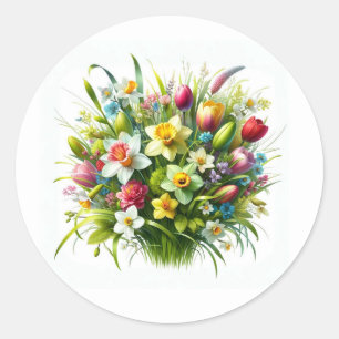 Adesivo Redondo Buquê de Flores de Páscoa Flor de Primavera