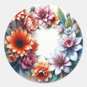 Adesivo Redondo Buquê de Flores Elegante Aquarela