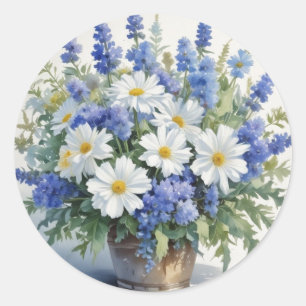 Adesivo Redondo Buquê de Flores Elegante Aquarela