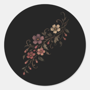 Adesivo Redondo Buquê de Flores em Preto