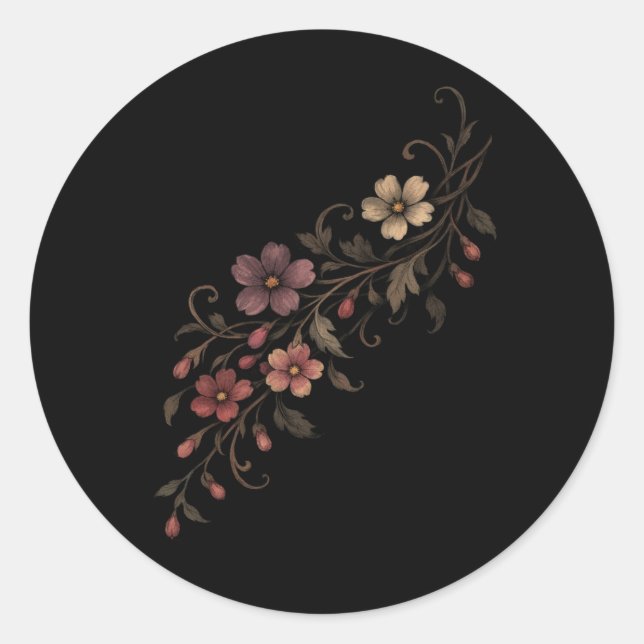 Adesivo Redondo Buquê de Flores em Preto (Frente)