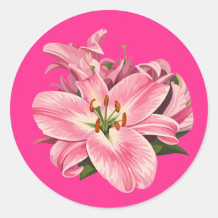 Adesivo Redondo Buquê de Flores Lírio Rosa