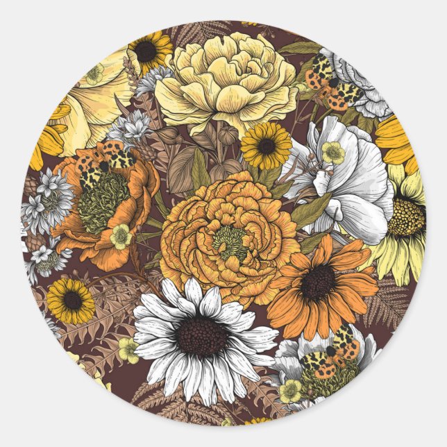 Adesivo Redondo Buquê de flores- rosas, peonias, margaridas (Frente)