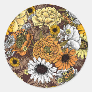 Adesivo Redondo Buquê de flores- rosas, peonias, margaridas