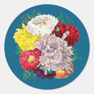 Adesivo Redondo Buquê de Flores Silvestres Botânicas Vintage Vibra