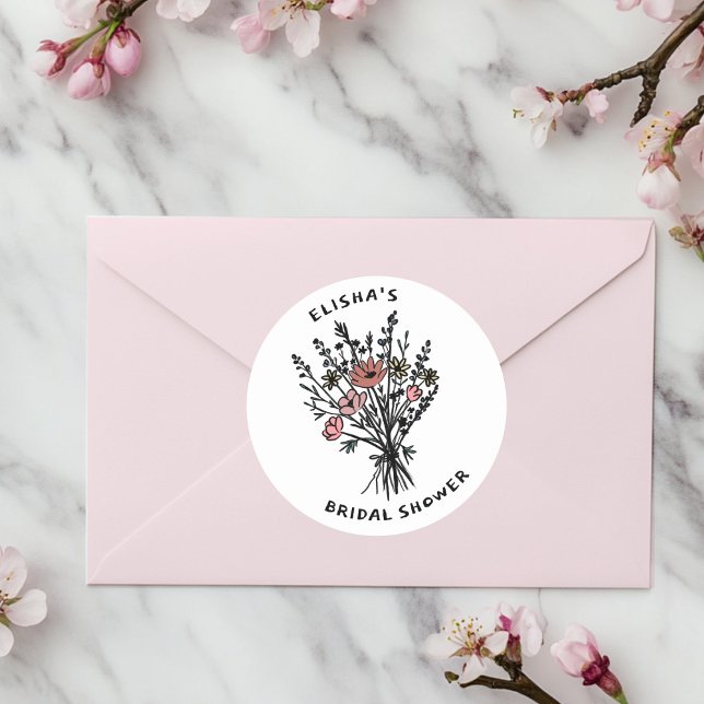 Adesivo Redondo Buquê de Flores Silvestres Churrasco Rústico Chá d (Wildflower Bouquet Rustic Whimsical Bridal Shower Classic Round Sticker
)