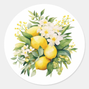 Adesivo Redondo Buquê de Limão com Flores Brancas