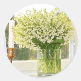 Adesivo Redondo Buquê de lírios de flores de primavera do vale