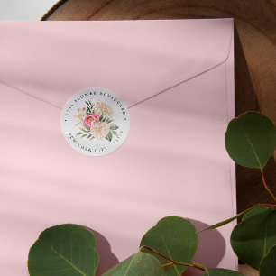 Adesivo Redondo Buquê de Pedonaria Moderno Endereço de Retorno Bot