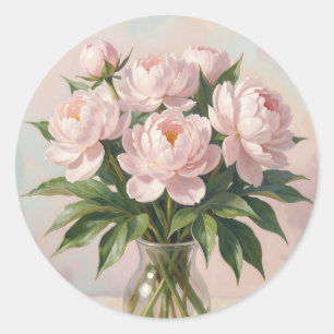 Adesivo Redondo Buquê de Peônia Rosa Bege Romântico Floral