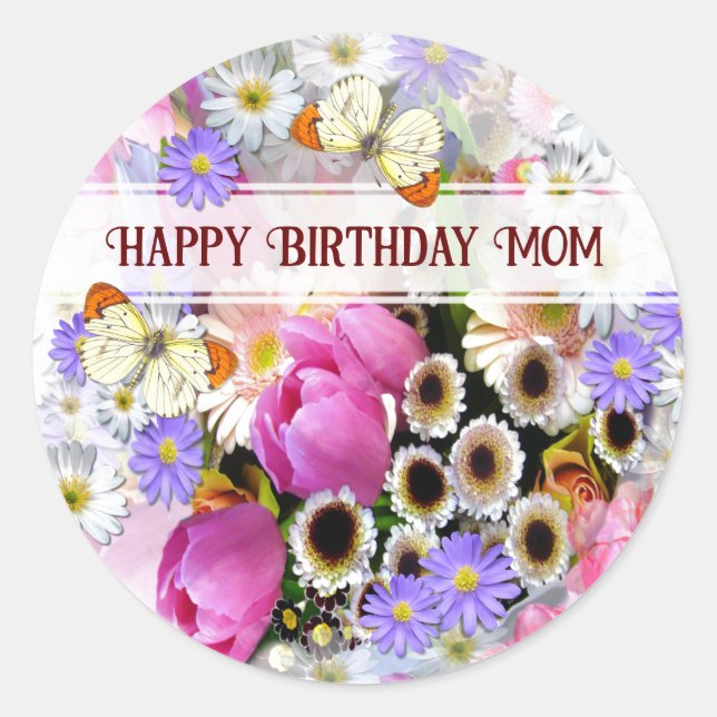 Adesivo Redondo Buquê de Primavera Bonito de Texto Personalizado (Frente)