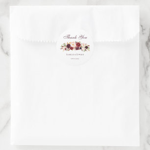 Adesivo Redondo Buquê de Rosa Elegante Moderno Burgundy e Blush