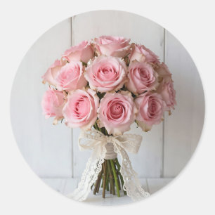 Adesivo Redondo Buquê de Rosa Rosa Pérola de Renda Romântica