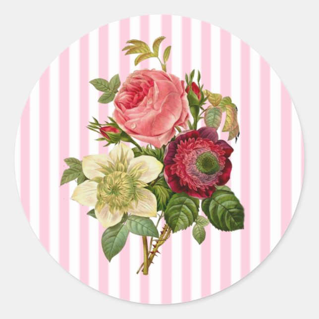 Adesivo Redondo Buquê de Rosas Shabby Chic Stickers (Frente)
