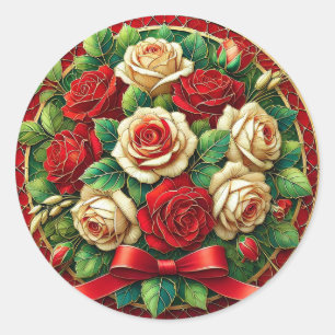 Adesivo Redondo Buquê de Rosas Vermelhas e Brancas Elegantes 🌹 Ro