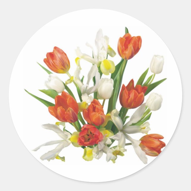 Adesivo Redondo buquê de Verão com tulipas (Frente)