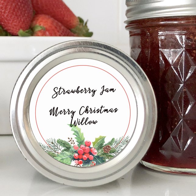 Adesivo Redondo Buquê de Verdura de Inverno Jarra de Conservas Cas (Winter Greener Bouquet Blank Homemade Jar Canning Classic Round Sticker)