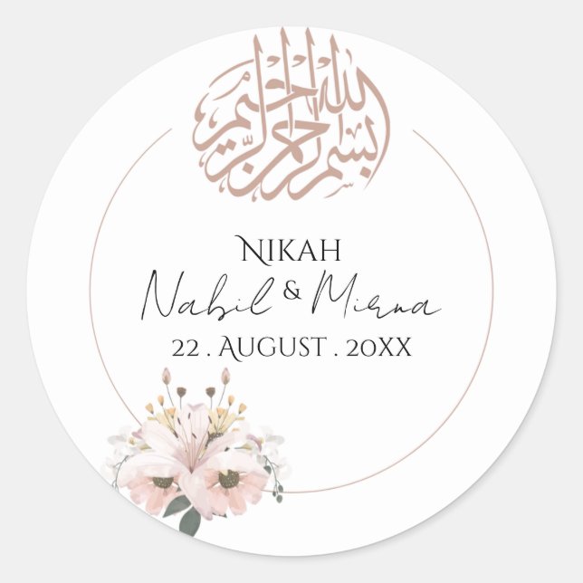 Adesivo Redondo buquê Elegante rosa e amarelo Casamento Floral (Frente)