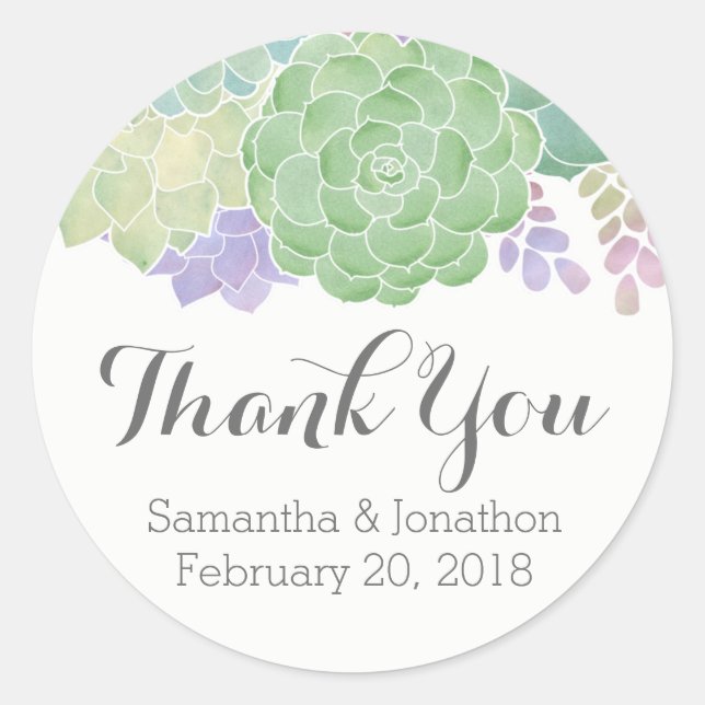 Adesivo Redondo Buquê Elegante Suculta Obrigado (Frente)
