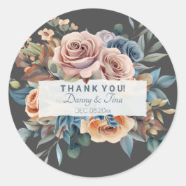 Adesivo Redondo Buquê Floral Aquarela Personalizável