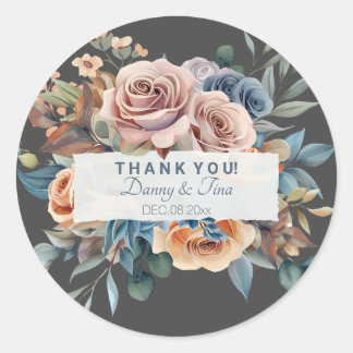 Adesivo Redondo Buquê Floral Aquarela Personalizável