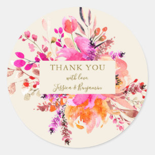 Adesivo Redondo Buquê Floral Aquarela Rosa Nome Personalizado Casa