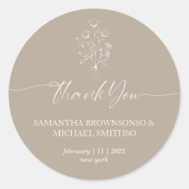 Adesivo Redondo Buquê Floral Brown Beige Obrigado