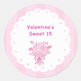 Adesivo Redondo Buquê Floral de Quinceañera Elegante | Rosa e Bran