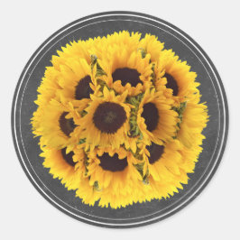 Adesivo Redondo Buquê Floral de Sunflower Casamento Russo