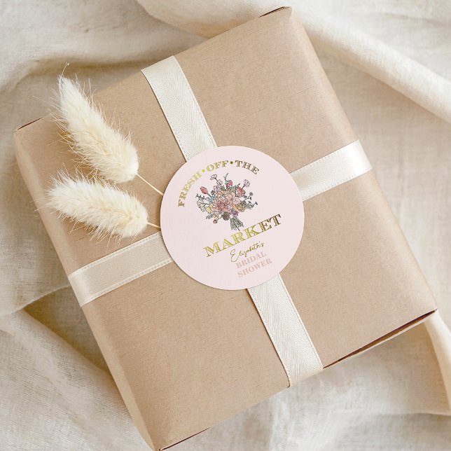 Adesivo Redondo Buquê Floral Fresco Direto do Mercado Chá de Panel (Floral Bouquet Fresh off the Market Bridal Shower Classic Round Sticker)